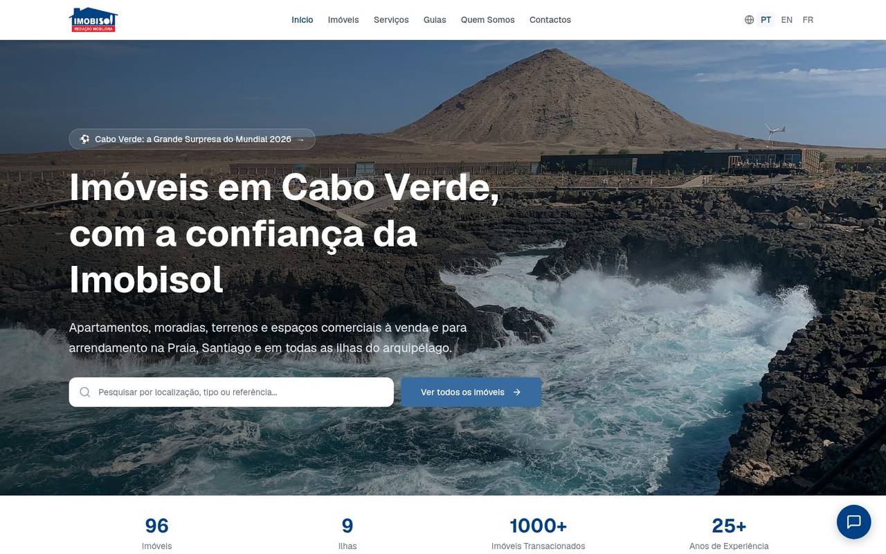 Página inicial do website Imobisol Properties (imobisolproperties.com)