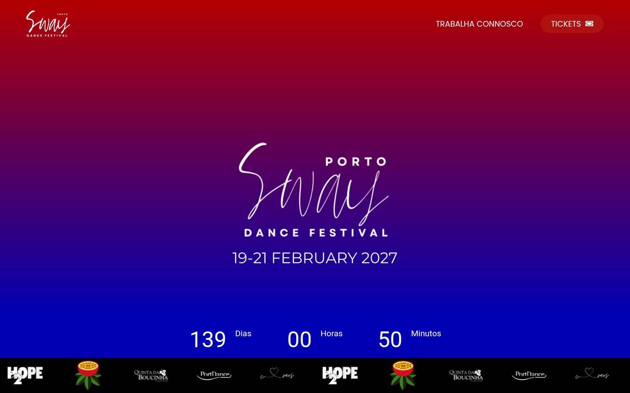 Página inicial do website Sway Dance Festival (swaydancefestival.com)